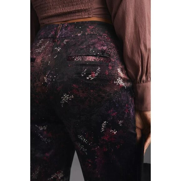 NWT Anthropologie Scotch & Soda Velvet Flare Trousers Pants 25 Black Purple - Picture 5 of 10